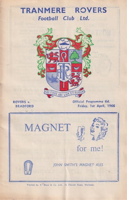 Tranmere Rovers v Bradford Park Avenue Match Programme 1966-04-01